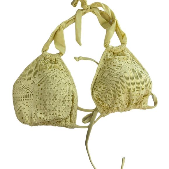 Mossimo Pastel Yellow Crochet Knit Bikini Top Triangle Top Swimsuit Size L - Picture 9 of 9